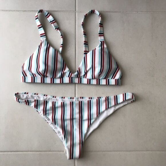 Full Tilt Bikini Swimsuit Multicolor Striped Padded Triangle Cheeky Swim - Picture 1 of 7